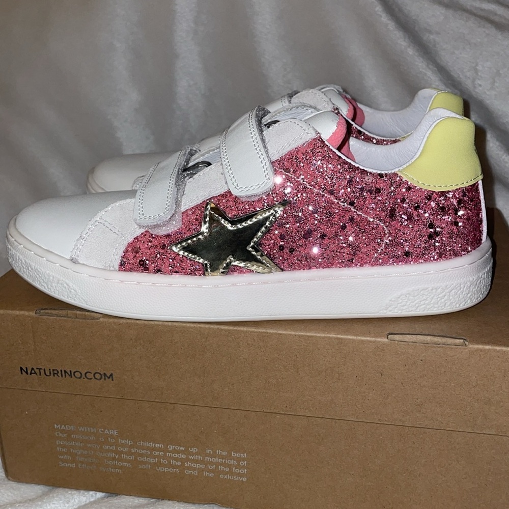 NWT Naturino Girl's Pinn Vl Sneaker in White/Fuchsia/Paglia - Picture 11 of 15